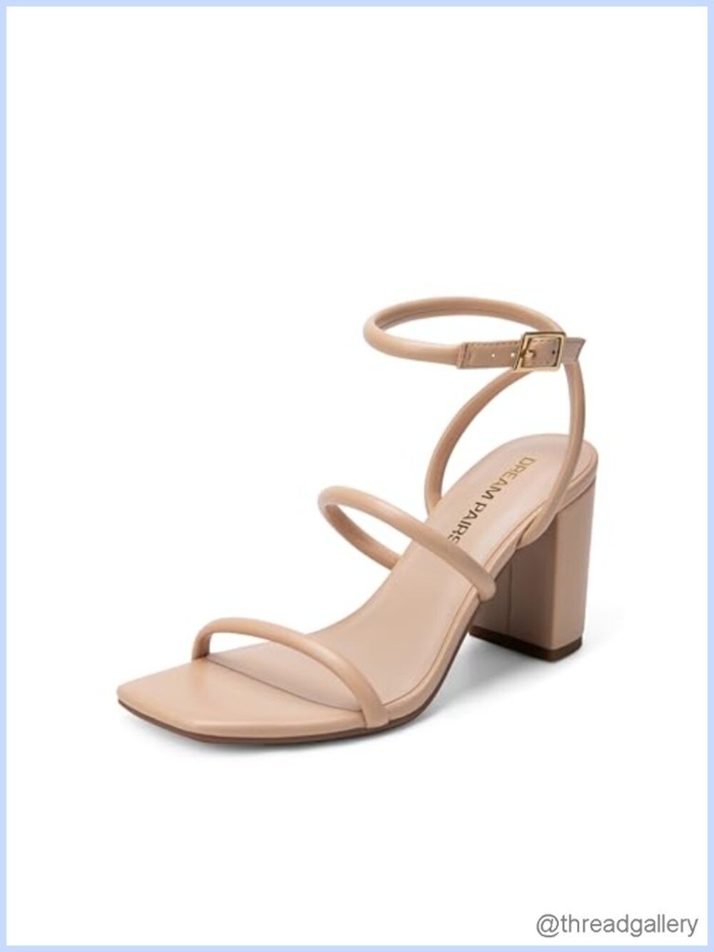 Women's Chunky Block Heel Strappy Sandals Square Toe Faux Leather Ankle Strap